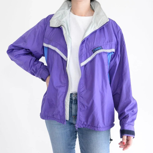 Vintage Banff Purple Gore-tex w Hidden Hood & Reflective Strips Windbreaker L - Picture 1 of 15